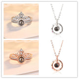 Dropshipping Rose Gold&Silver 100 languages I love you Projection Ring and Pendant  Romantic Love Memory Wedding Ring Jewelry