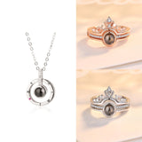 Dropshipping Rose Gold&Silver 100 languages I love you Projection Ring and Pendant  Romantic Love Memory Wedding Ring Jewelry