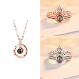 Dropshipping Rose Gold&Silver 100 languages I love you Projection Ring and Pendant  Romantic Love Memory Wedding Ring Jewelry